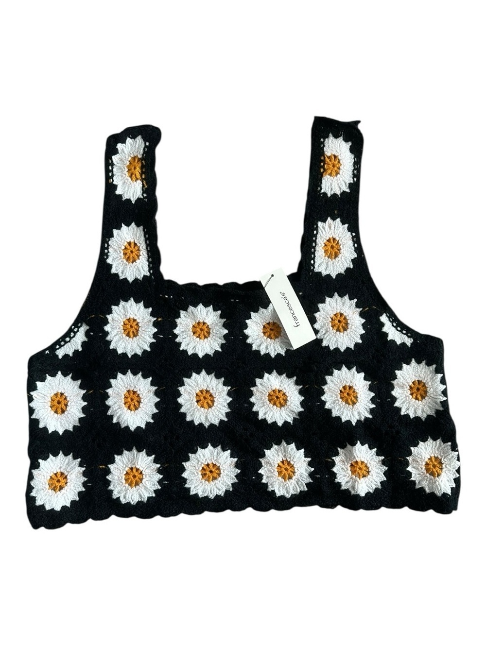 New Francescaโs Black Crochet Daisy Crop Top
